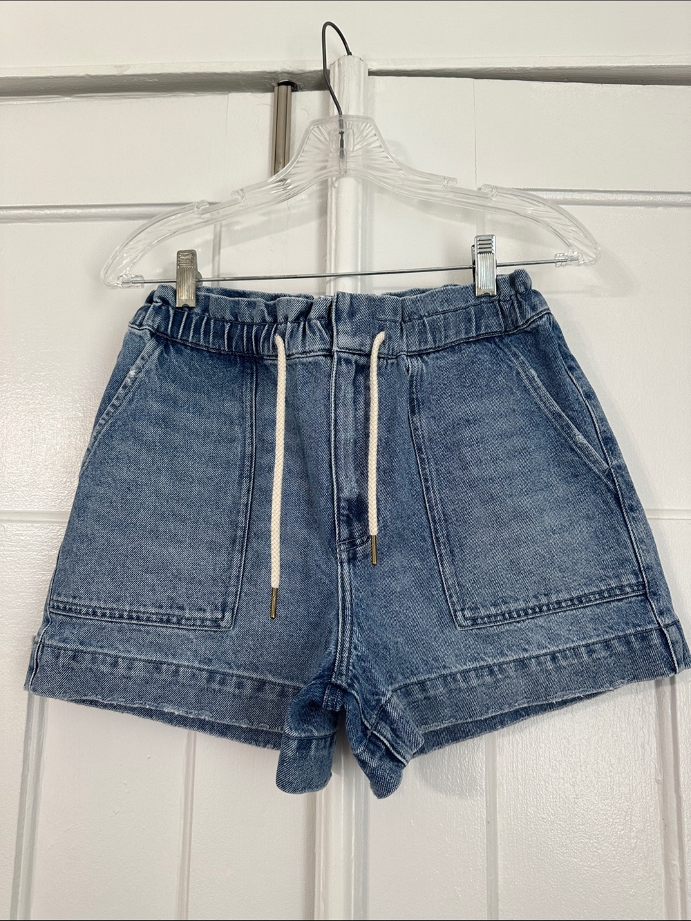 Marea by Liz Joy Denim Jean Drawstring Shorts Small Mill Plain Wash